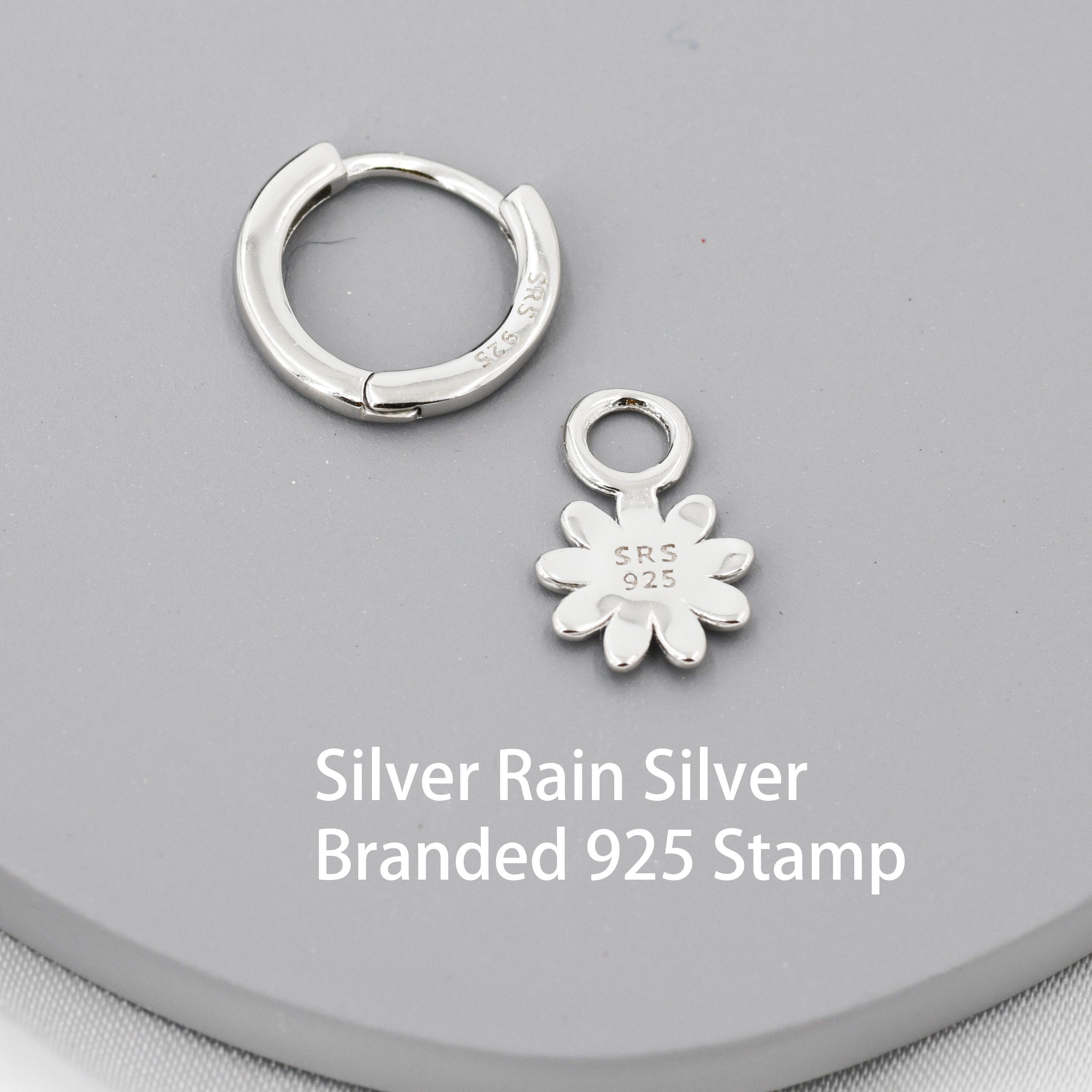 Little Daisy Flower Charmed Hoop Earrings in Sterling Silver - Cute Flower Blossom Huggie Hoop Earrings  -   Fun, Whimsical