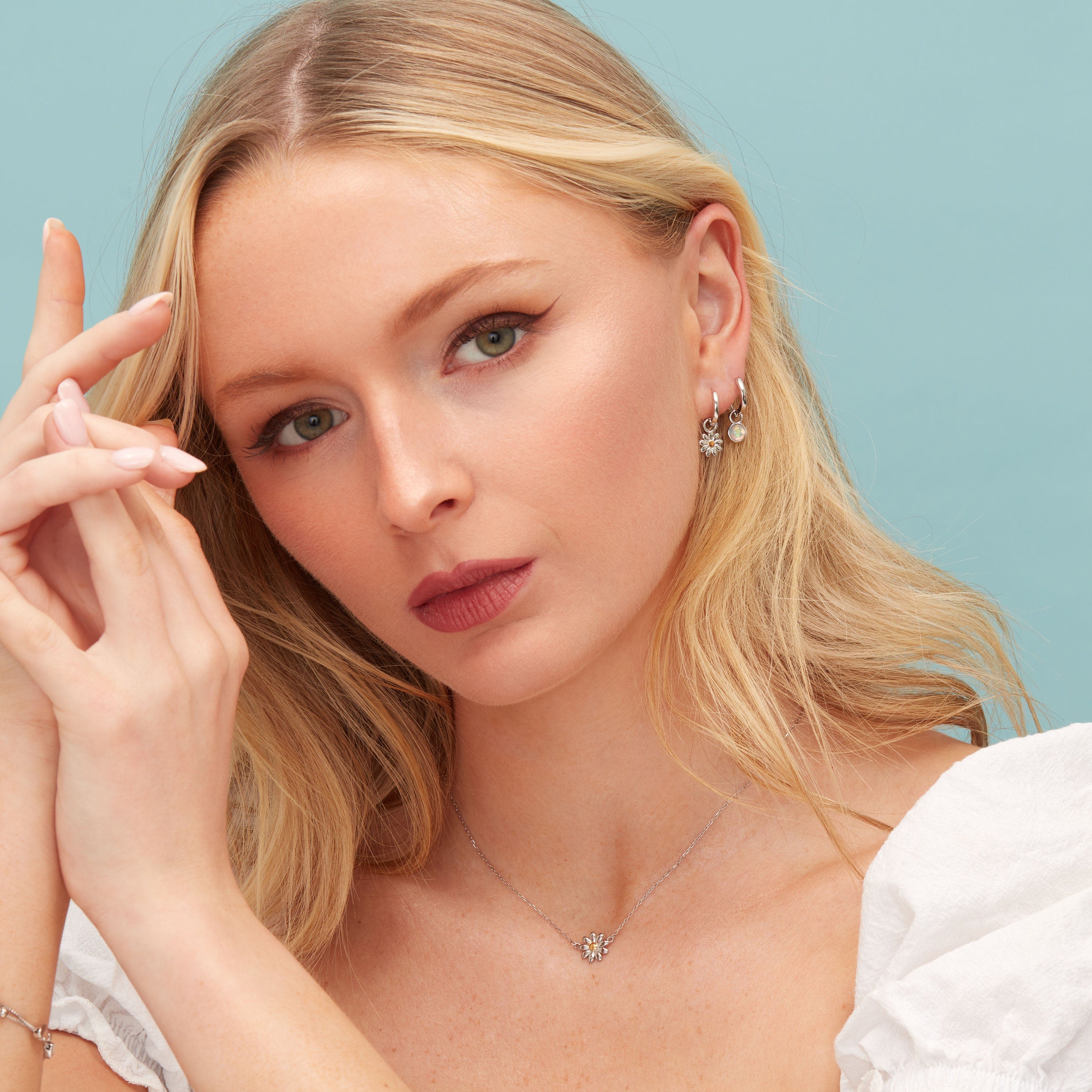 Little Daisy Flower Charmed Hoop Earrings in Sterling Silver - Cute Flower Blossom Huggie Hoop Earrings  -   Fun, Whimsical