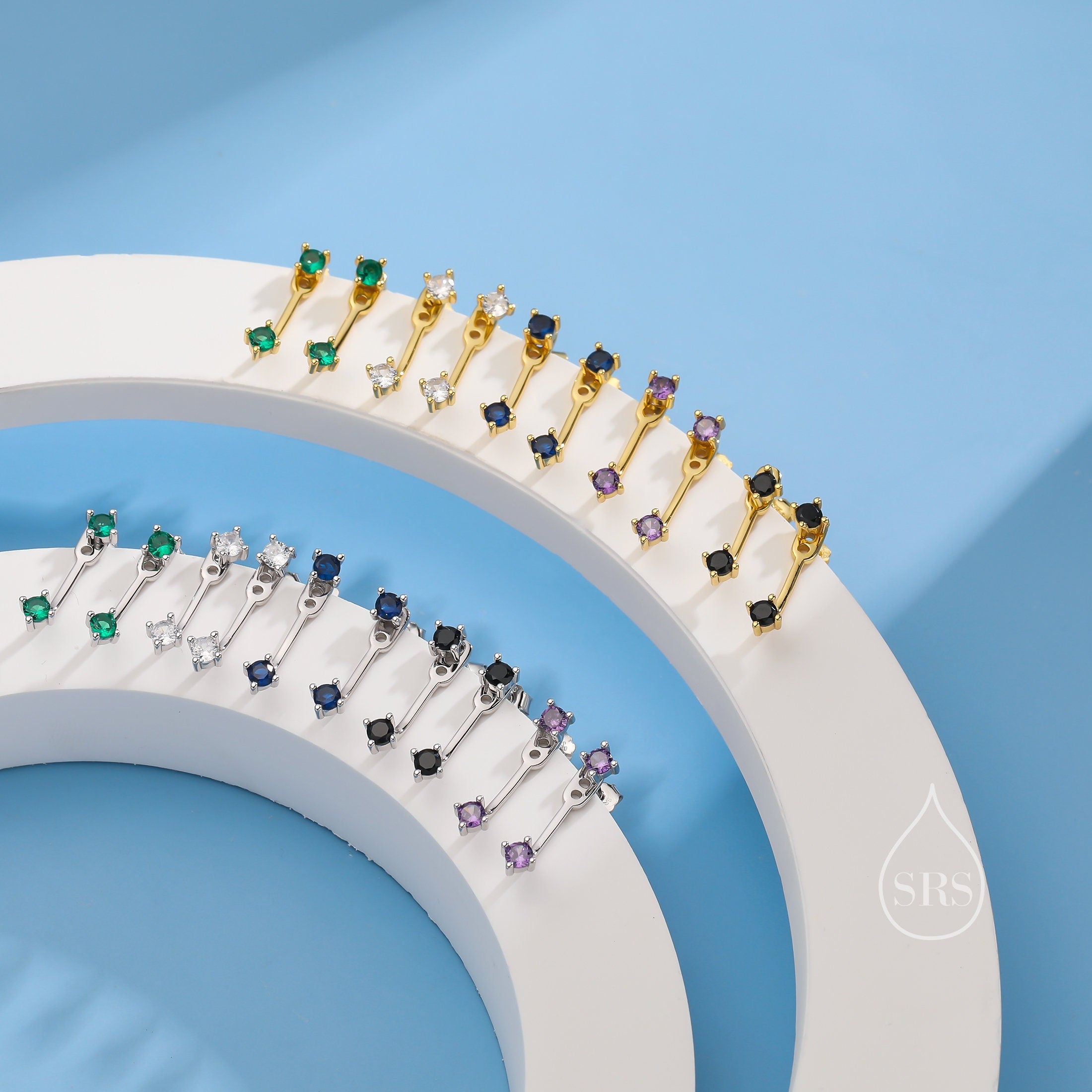 Double CZ Ear Jacket in Sterling Silver, Two Way Earrings, Silver or Gold, Front and Back Earrings, Two Part Earrings