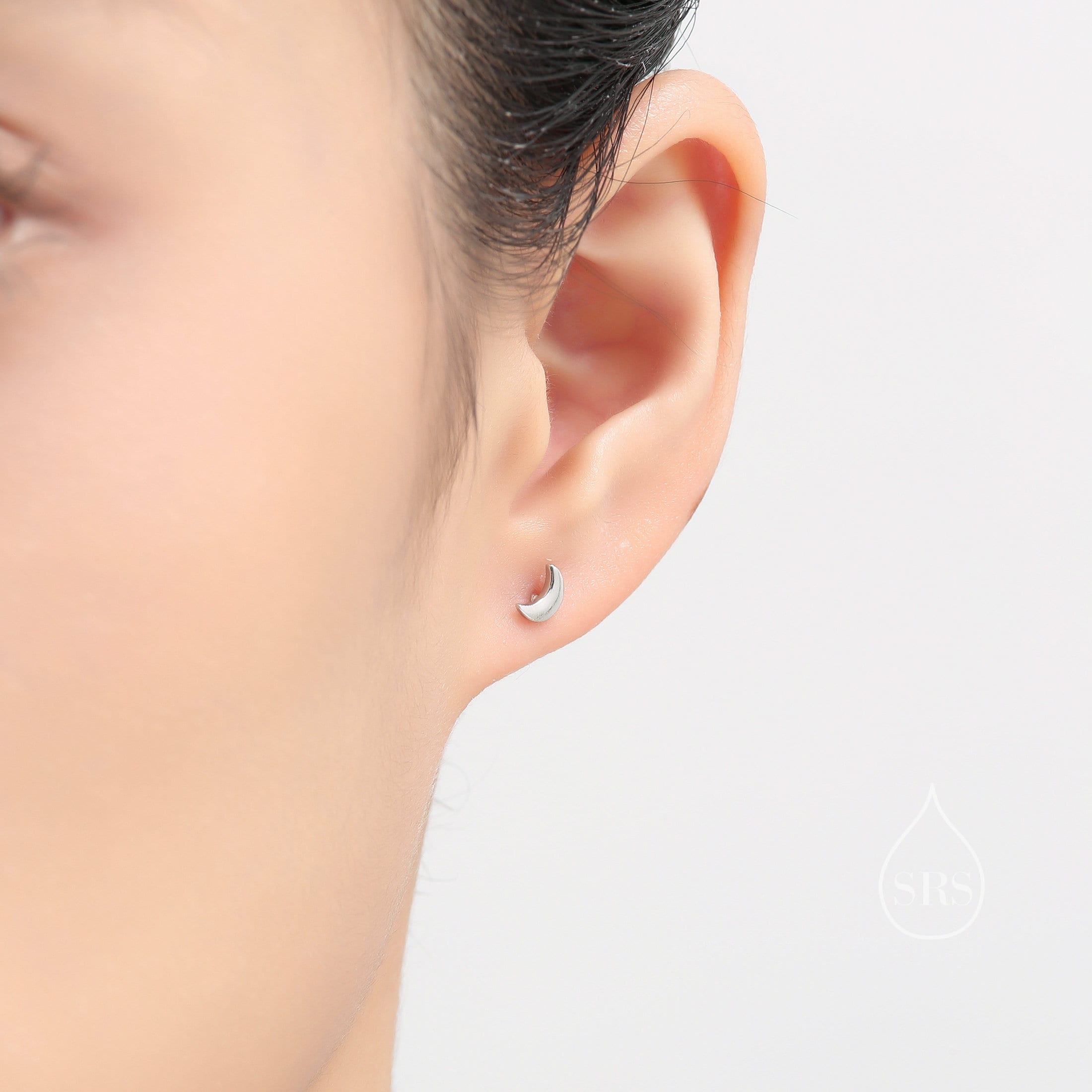 Mismatched Moon and Star Flat Back Earrings in Sterling Silver, Asymmetric Star and Moon Earrings, Piercing Jewellery