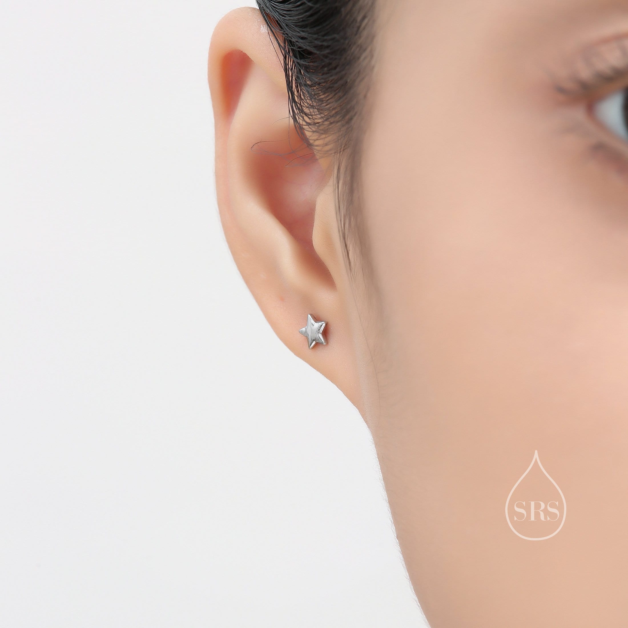 Mismatched Moon and Star Flat Back Earrings in Sterling Silver, Asymmetric Star and Moon Earrings, Piercing Jewellery