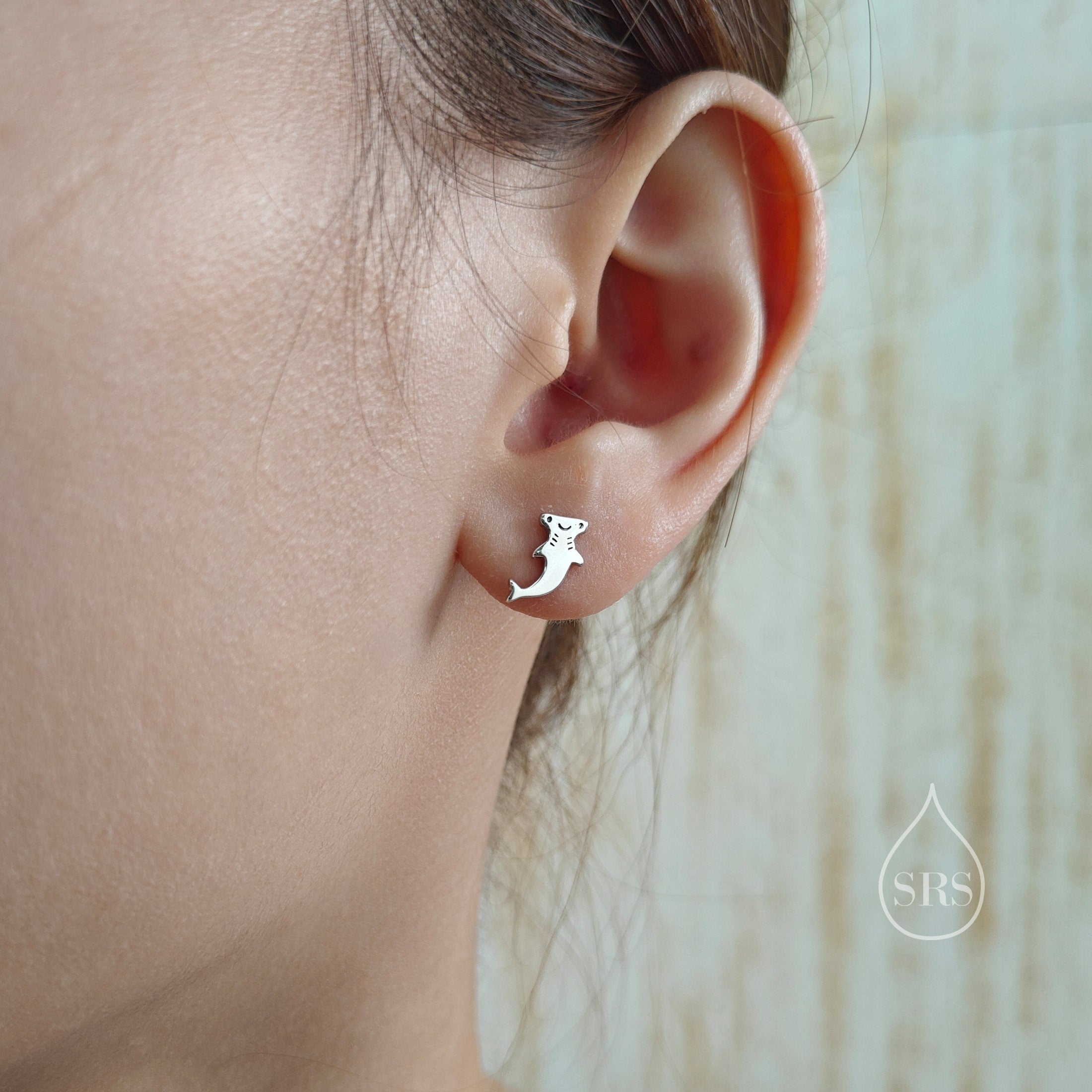 Mismatched Kawaii Hammerhead Shark and Manta Ray Stud Earrings in Sterling Silver, Silver or Gold or Rose Gold,  Asymmetric Fish Earrings, Bundle Available