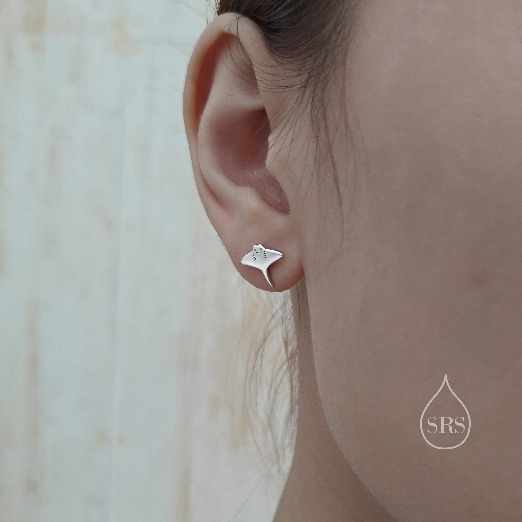 Mismatched Kawaii Hammerhead Shark and Manta Ray Stud Earrings in Sterling Silver, Silver or Gold or Rose Gold,  Asymmetric Fish Earrings, Bundle Available