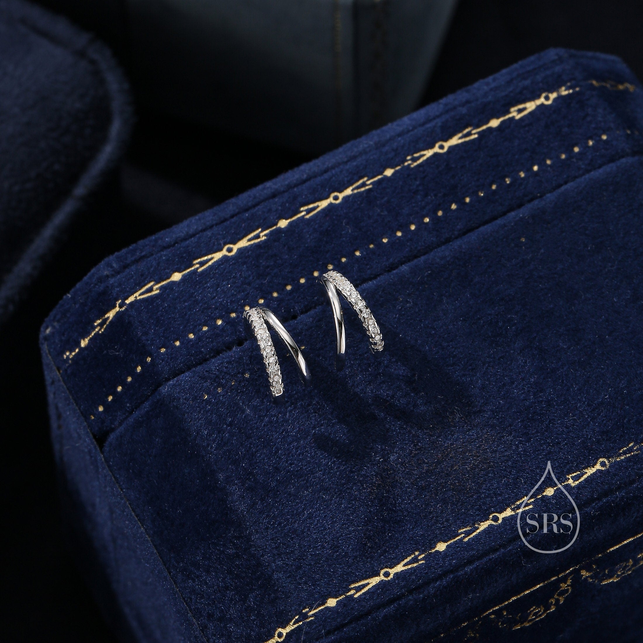 Double Hoop Effect Earrings in Sterling Silver, CZ Pave Hoop Earrings, Silver, Gold, Rose Gold, Dainty and Delicate