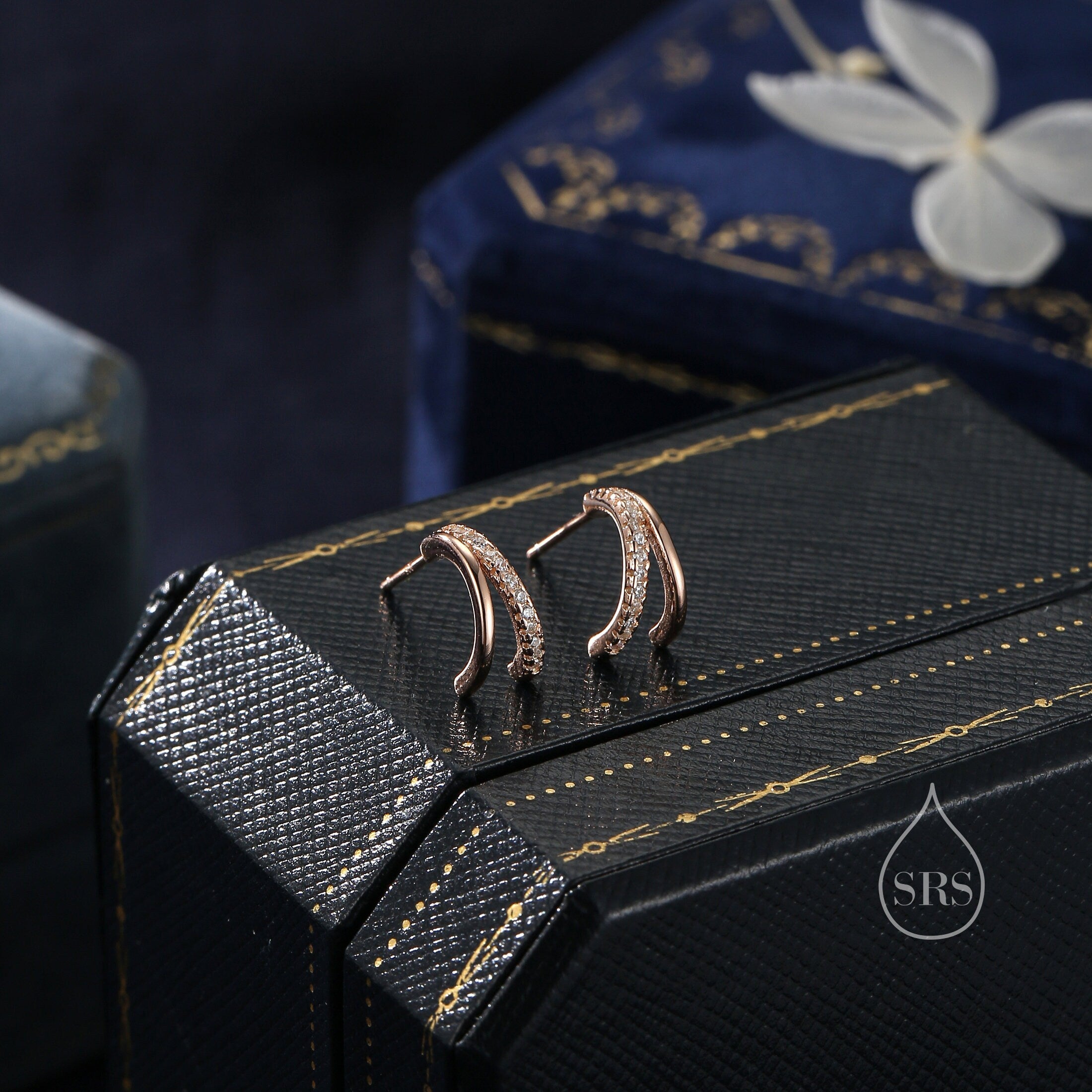 Double Hoop Effect Earrings in Sterling Silver, CZ Pave Hoop Earrings, Silver, Gold, Rose Gold, Dainty and Delicate