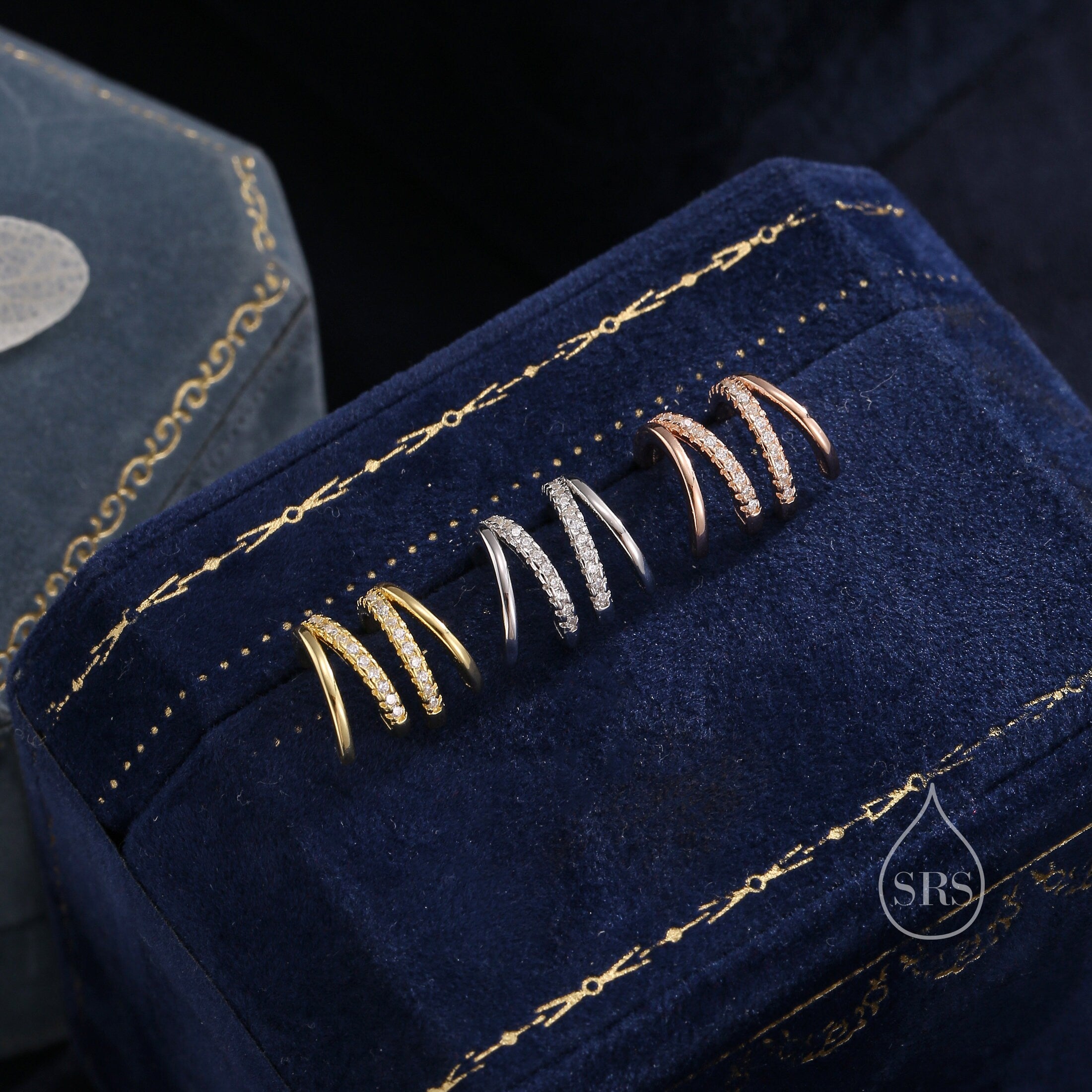 Double Hoop Effect Earrings in Sterling Silver, CZ Pave Hoop Earrings, Silver, Gold, Rose Gold, Dainty and Delicate