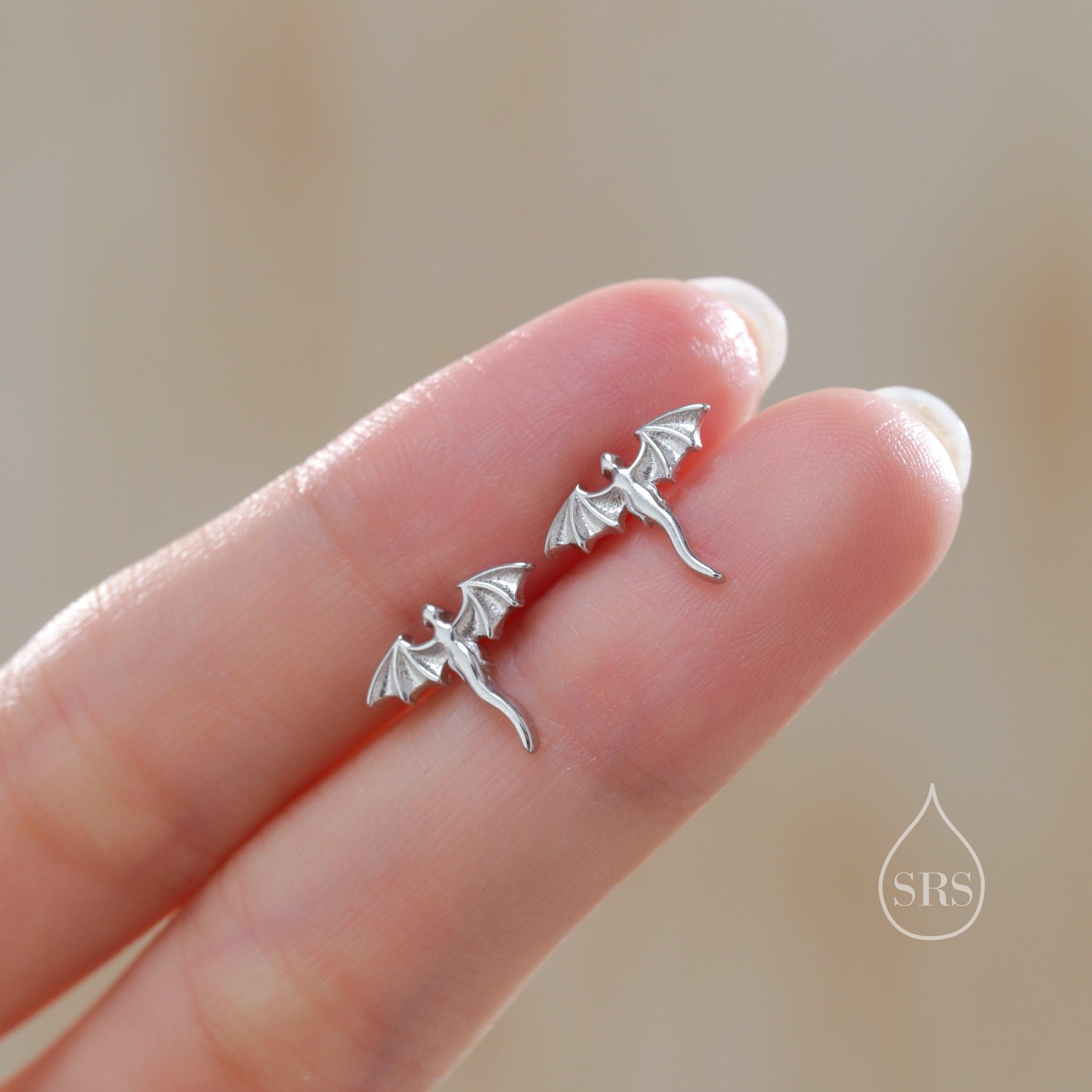 Extra Tiny Dragon  Flat Back/Screw Back/ Stud Earrings in Sterling Silver, Silver or Gold or Rose Gold, Sterling Silver Dragon Earrings