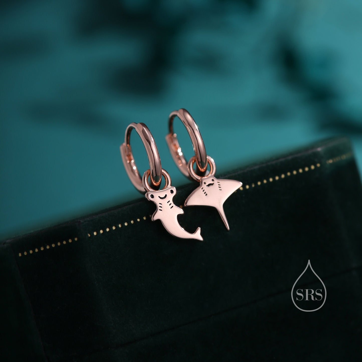 Mismatched Kawaii Hammerhead Shark and Manta Ray Stud Earrings in Sterling Silver, Silver or Gold or Rose Gold,  Asymmetric Fish Earrings, Bundle Available
