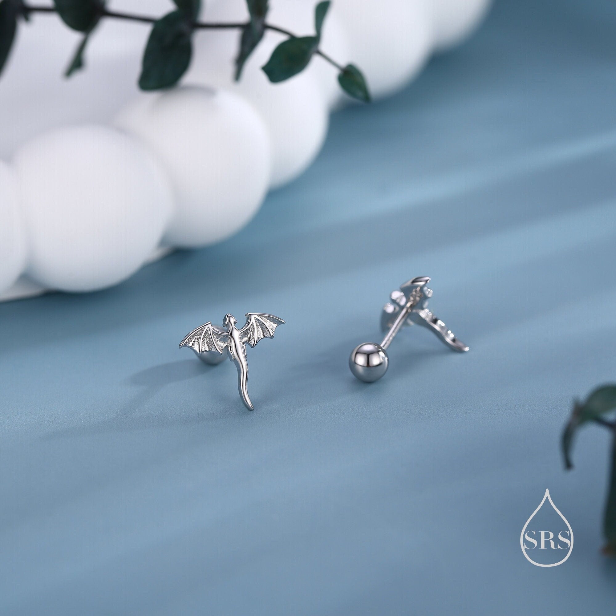 Extra Tiny Dragon  Flat Back/Screw Back/ Stud Earrings in Sterling Silver, Silver or Gold or Rose Gold, Sterling Silver Dragon Earrings