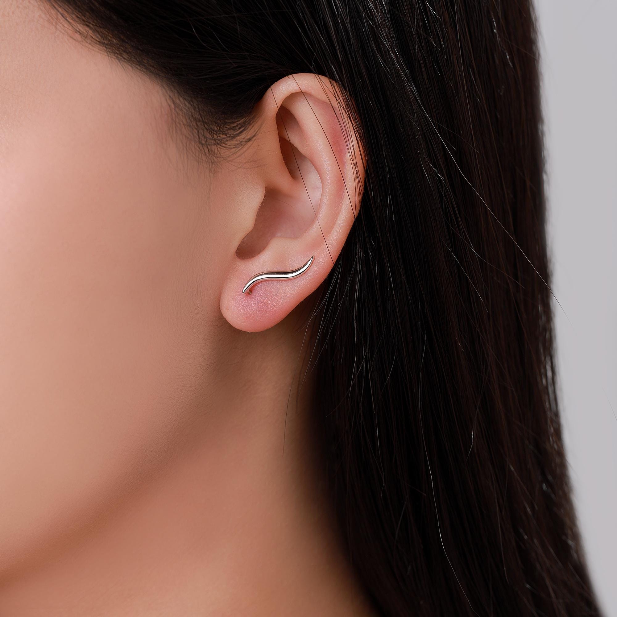 Minimalist Wave Crawler Earrings in Sterling Silver, Silver, Gold or Rose Gold, Minimalist Geometric, Ear Climbers