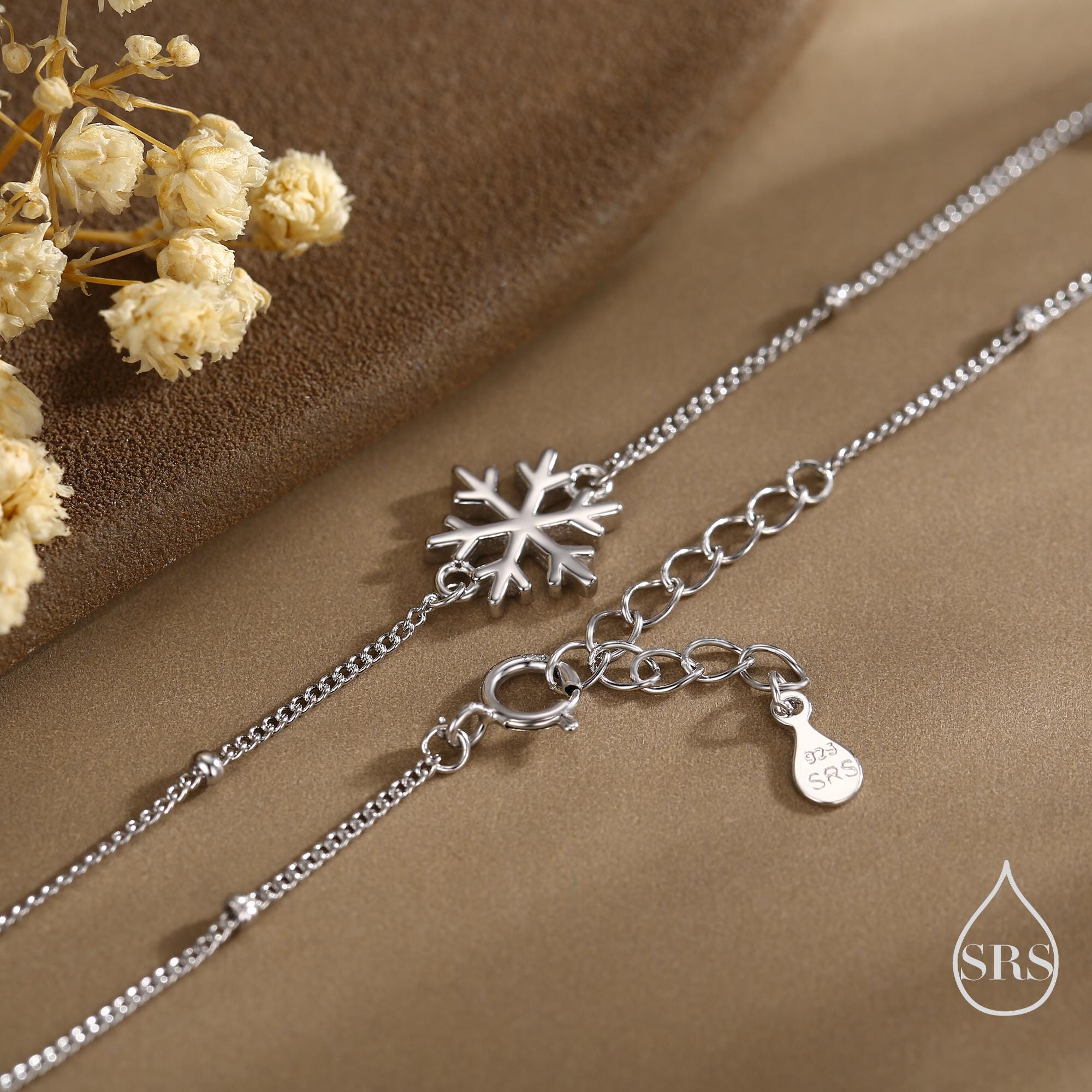 Sterling Silver Snowflake Bracelet, Silver or Gold or Rose gold, Snowflake Charm Bracelet, Extra Delicate and Dainty