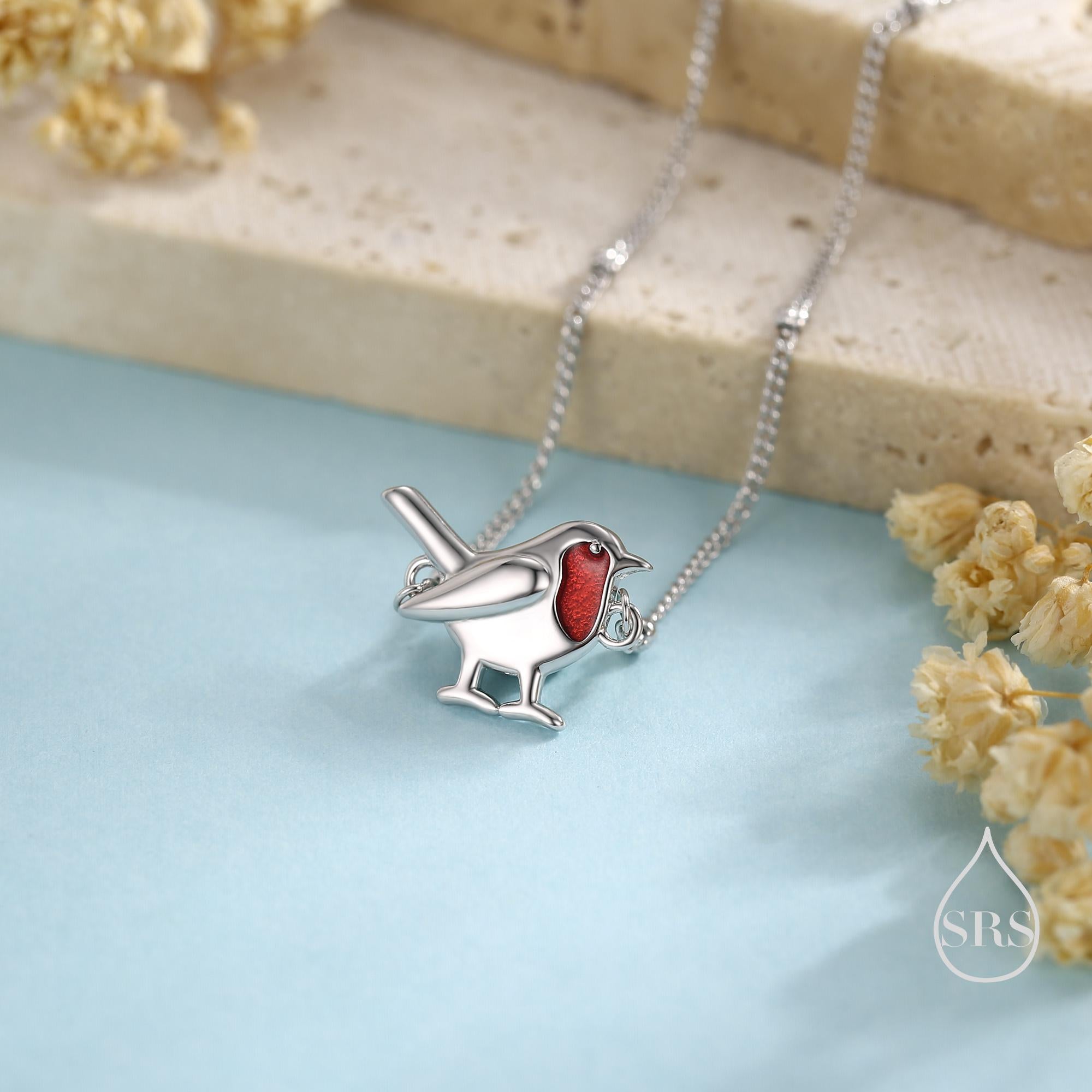 Delicate Robin Bird Bracelet in Sterling Silver with a Satellite Chain, Nature Inspired Bird Jewellery, Minimalist, Simple and Tiny