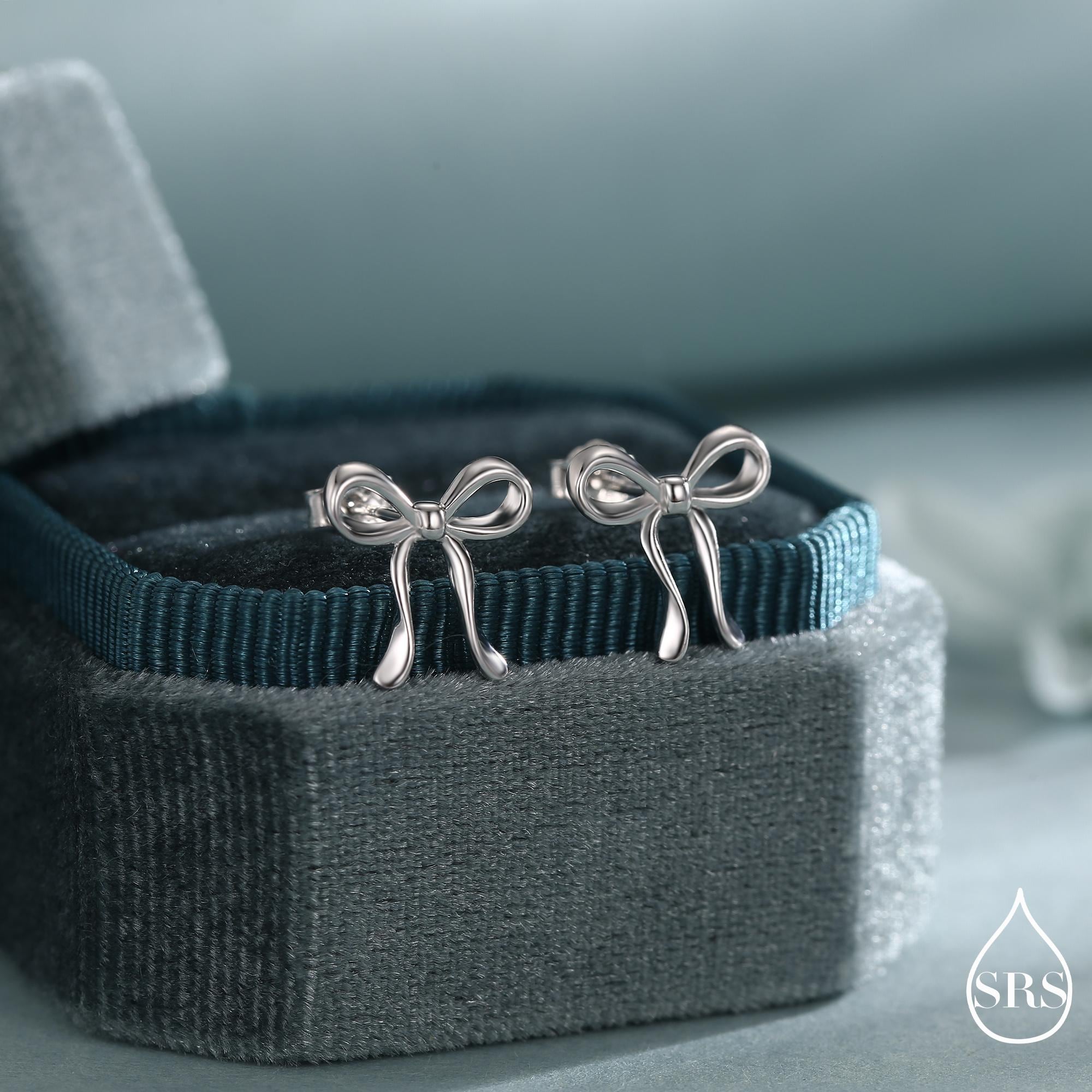 Ribbon Bow Stud Earrings in Sterling Silver, Available in Silver, Gold or Rose Gold, Ribbon Earrings, Ribbon Bow Earrings