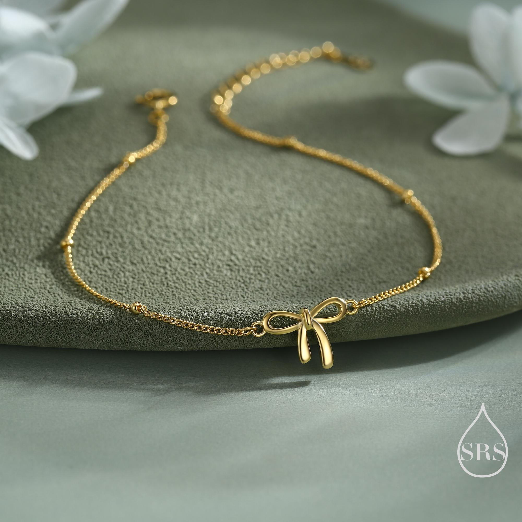 Ribbon Bow Bracelet in Sterling Silver, Silver or Gold or Rose gold, Satellite Bracelet, Solid Silver Bow Bracelet