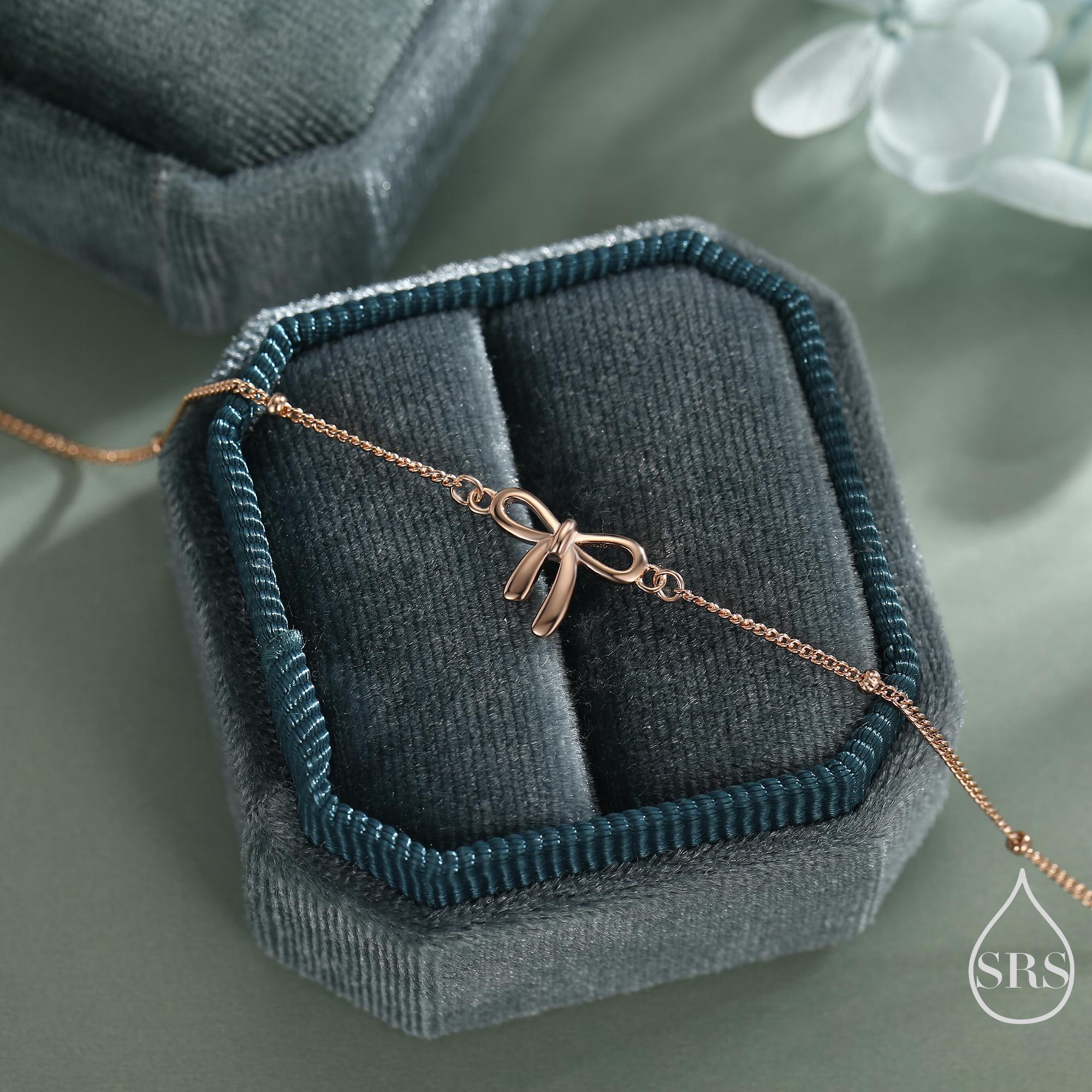 Ribbon Bow Bracelet in Sterling Silver, Silver or Gold or Rose gold, Satellite Bracelet, Solid Silver Bow Bracelet