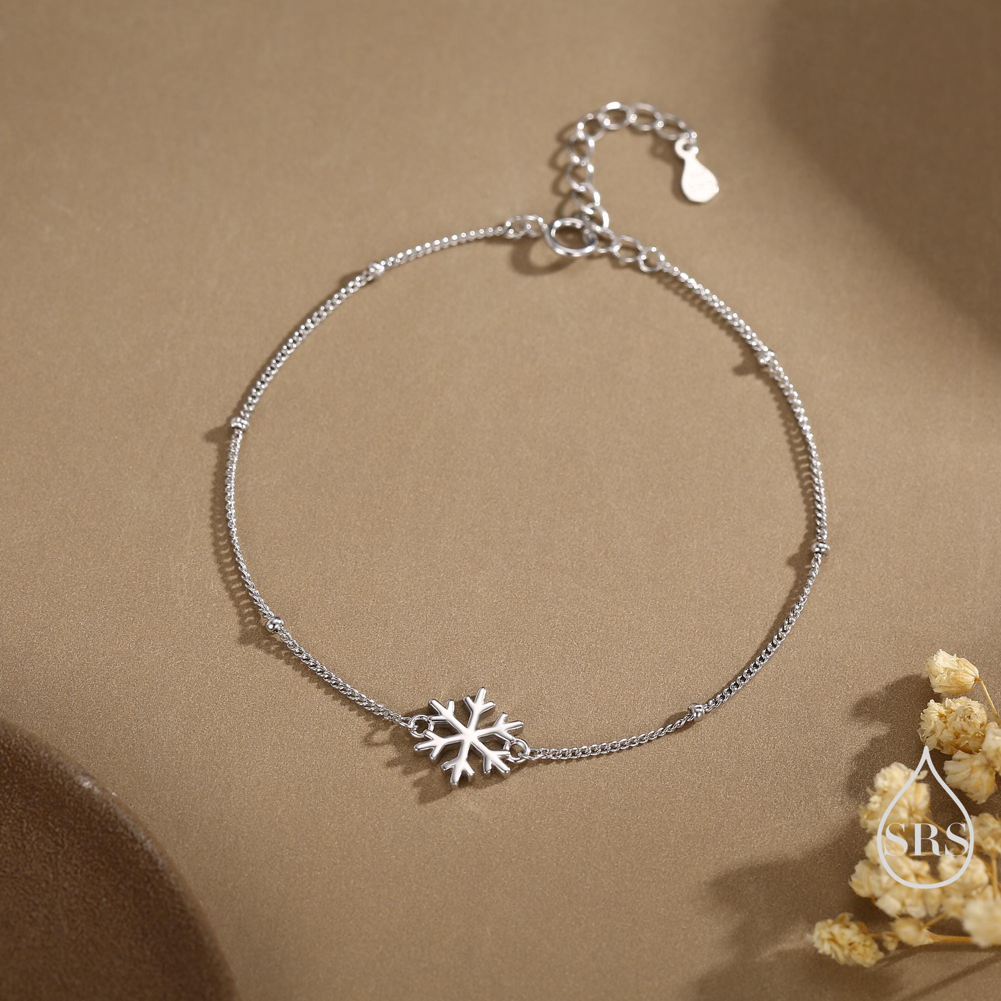 Sterling Silver Snowflake Bracelet, Silver or Gold or Rose gold, Snowflake Charm Bracelet, Extra Delicate and Dainty