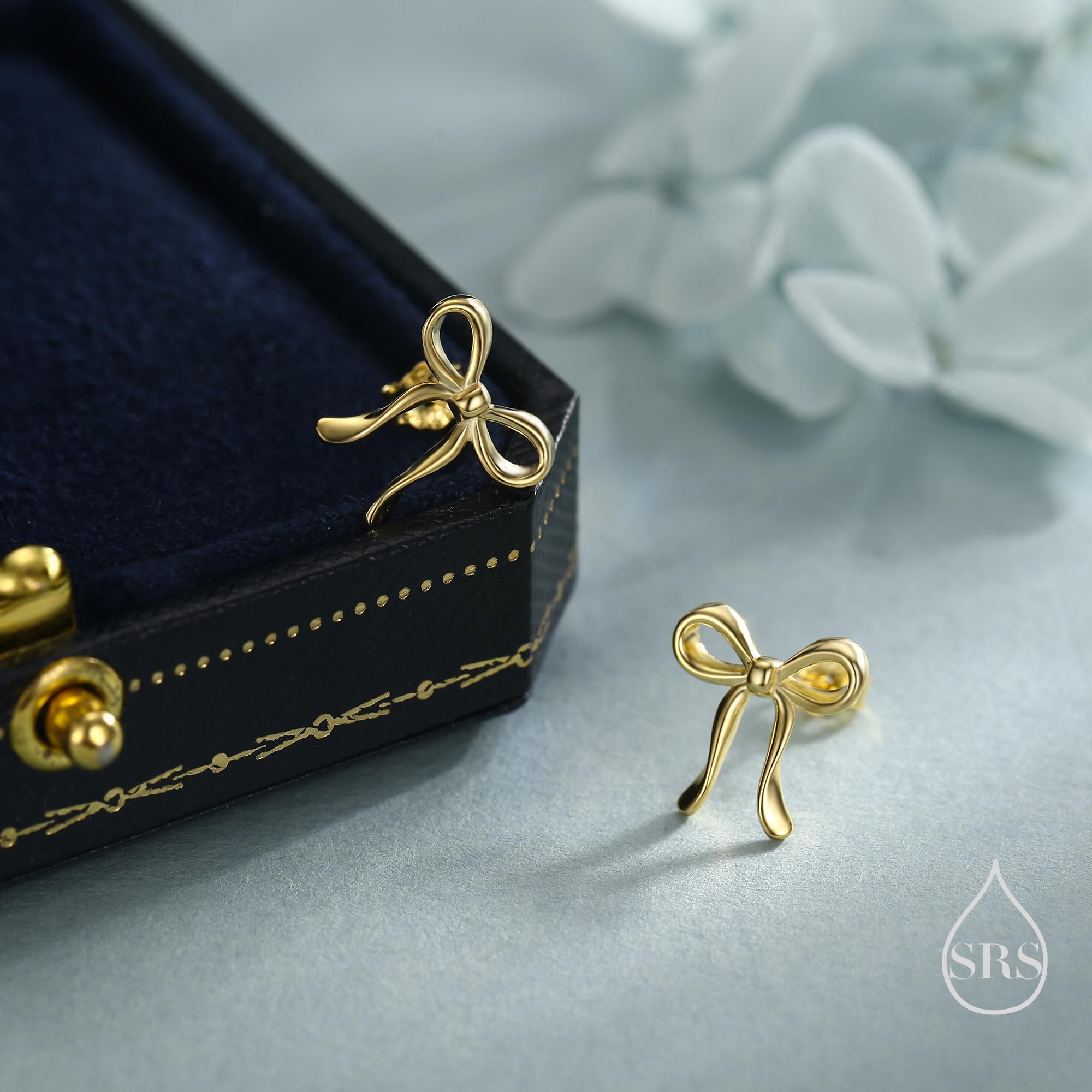 Ribbon Bow Stud Earrings in Sterling Silver, Available in Silver, Gold or Rose Gold, Ribbon Earrings, Ribbon Bow Earrings