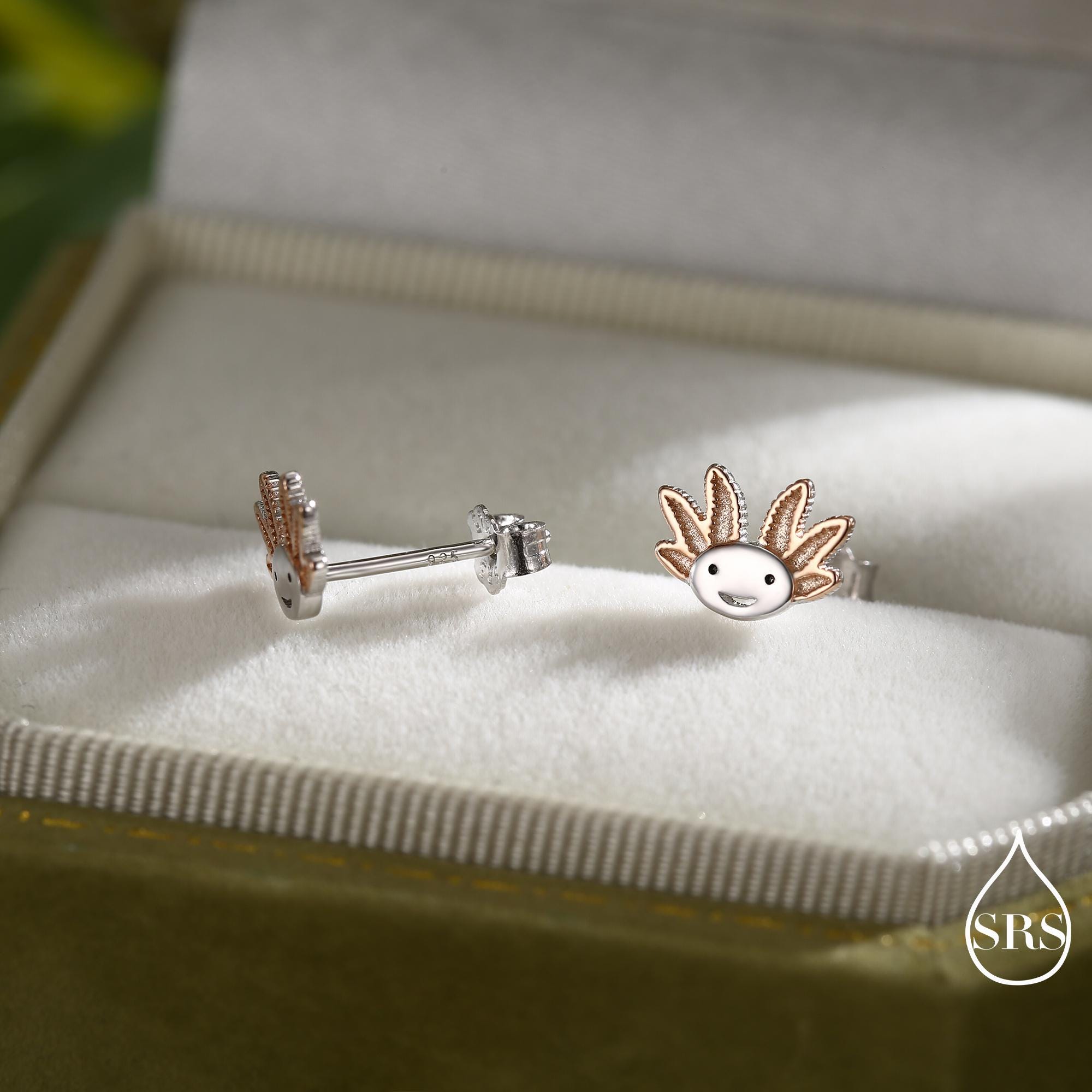 Axolotl Stud Earrings in Sterling Silver - Sea Creature Stud Earrings - Tiny Earrings - Pet Lover - Cute, Fun, Whimsical