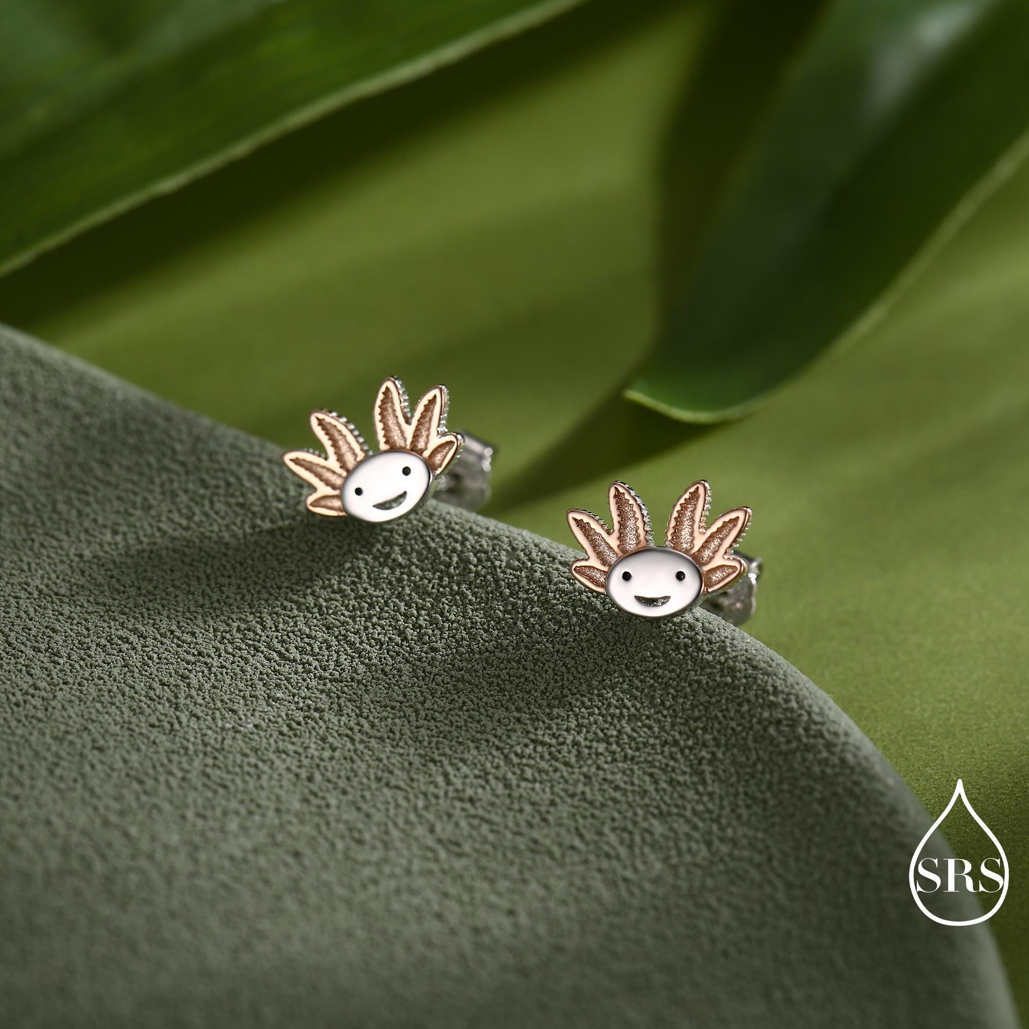 Axolotl Stud Earrings in Sterling Silver - Sea Creature Stud Earrings - Tiny Earrings - Pet Lover - Cute, Fun, Whimsical