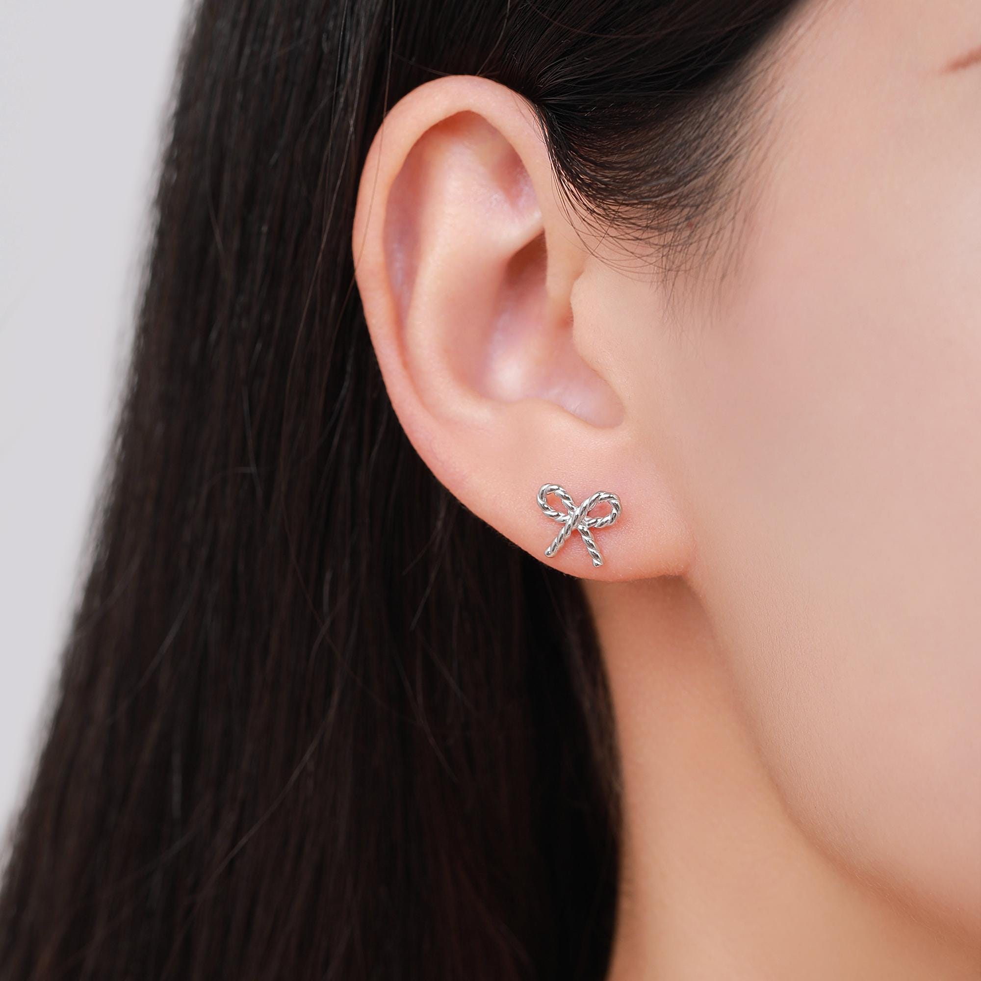 Braided Ribbon Bow Stud Earrings in Sterling Silver, Available in Silver, Gold or Rose Gold, Ribbon Earrings, Ribbon Bow Earrings