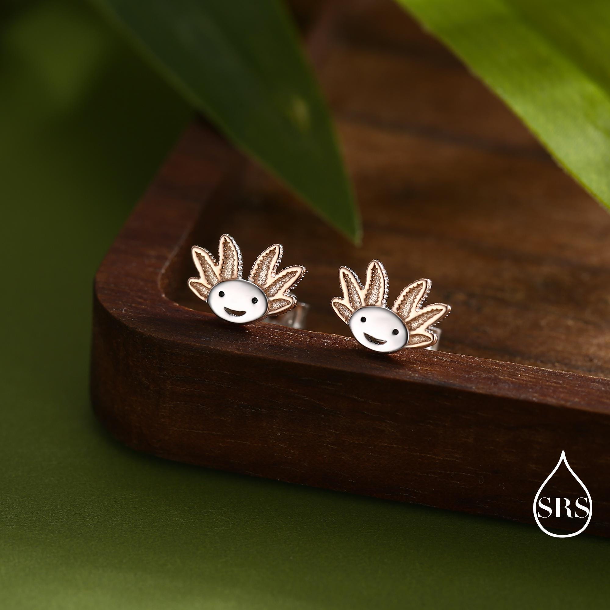Axolotl Stud Earrings in Sterling Silver - Sea Creature Stud Earrings - Tiny Earrings - Pet Lover - Cute, Fun, Whimsical
