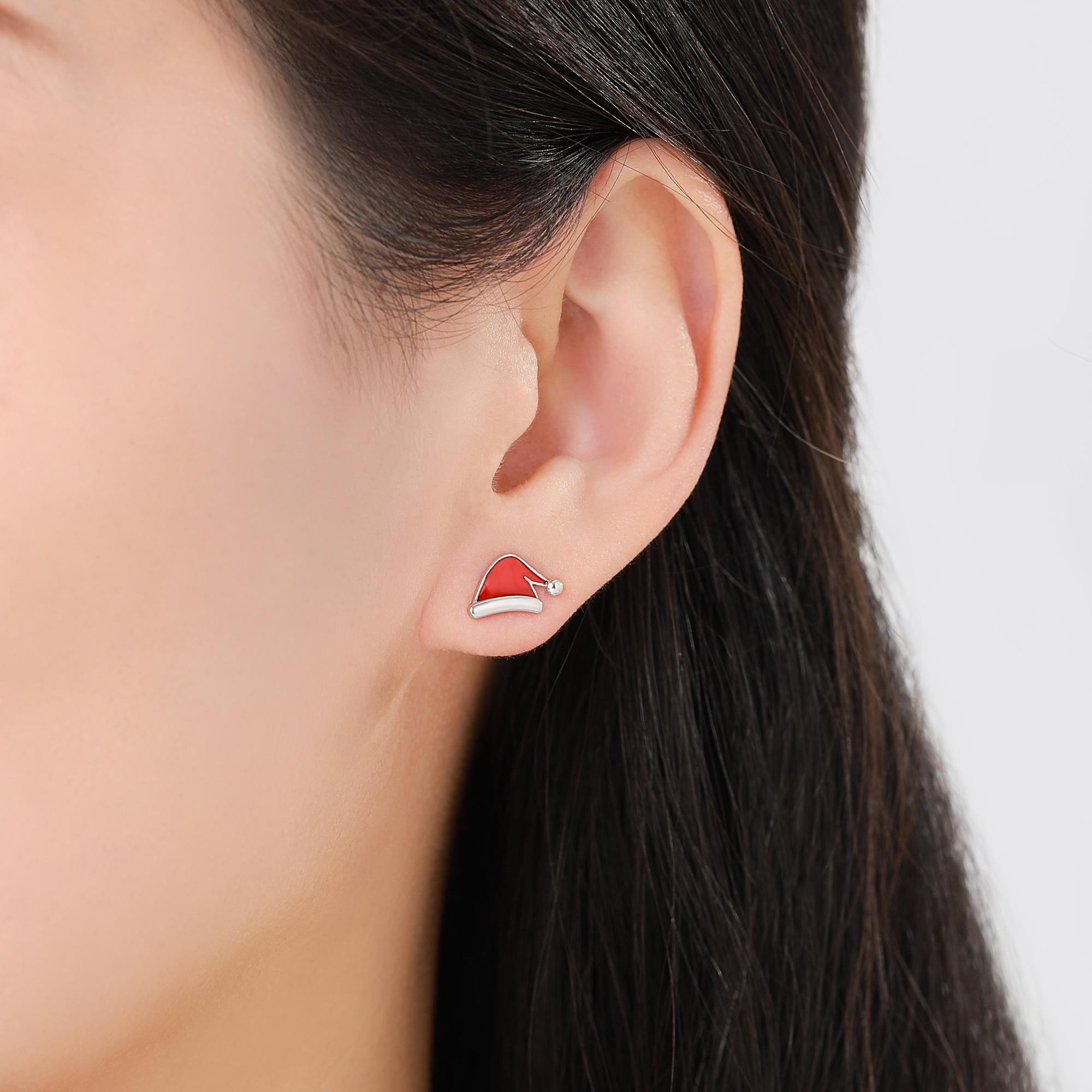 Enamel Christmas Hat Stud Earrings in Sterling Silver, Red Enamel Christmas Earrings, Perfect Christmas Gift